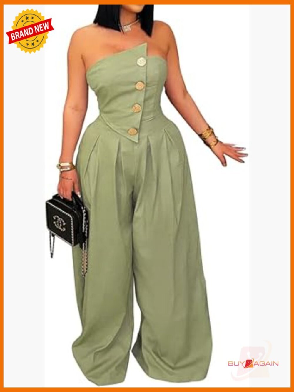 Strapless Cargo Jumpsuit, Wide Leg Romper, Sexy Y2K One Piece Outfit - Picture 1 of 6